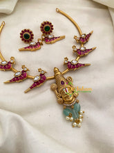 Premium Temple Hasli Choker-Vishnu-Pastel Green Bead-G7380